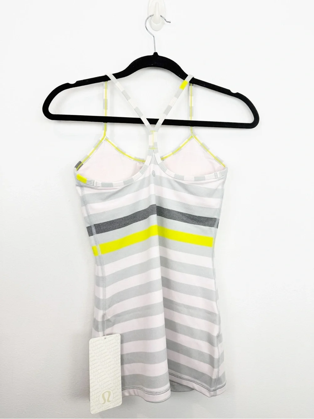 Lululemon Power Y Gray Yellow Stripe Tank Top Size 4 NWT